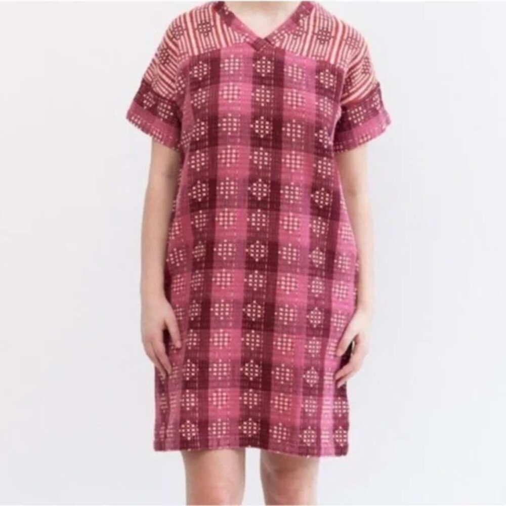 Ace & Jig pink and red diamond striped patterned short sleeve shift dress